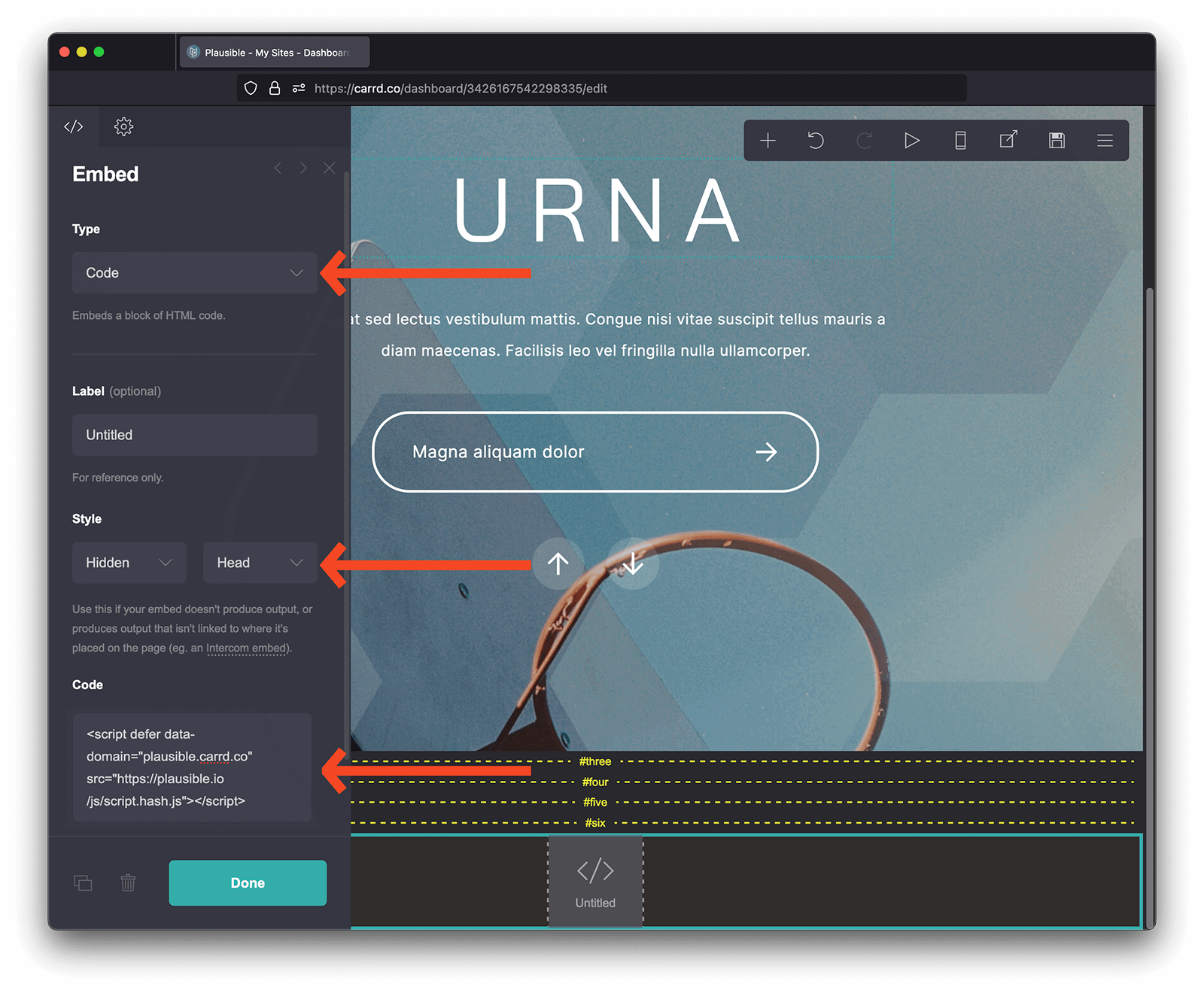 Add Plausible Analytics script to Carrd